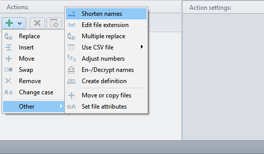 Selection of the action Shorten Names