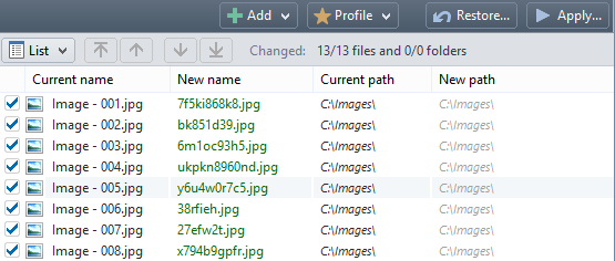 Preview of the random file names